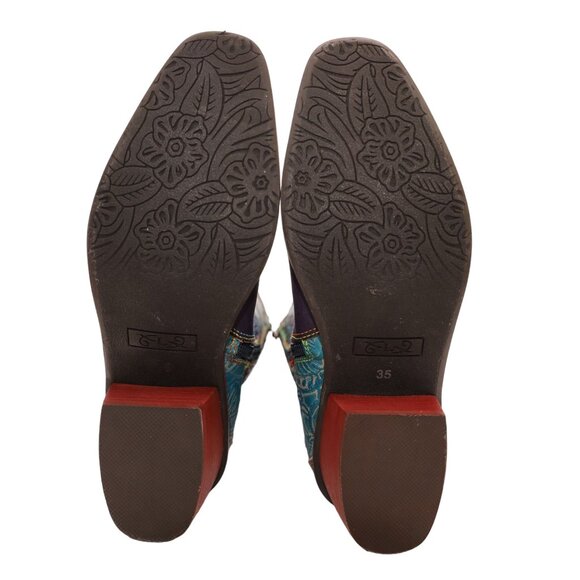 L'Artiste Spring Step Rodeo Women 5 Turquoise Leather Snake Zipper Western Boots - Picture 2 of 16